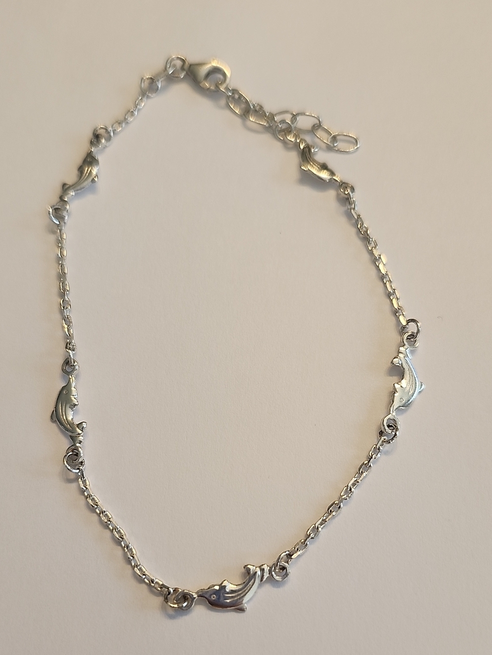 Rhodium Plated Sterling Silver Dolphin Link Anklet Elegant Women’s Beach Jewelry